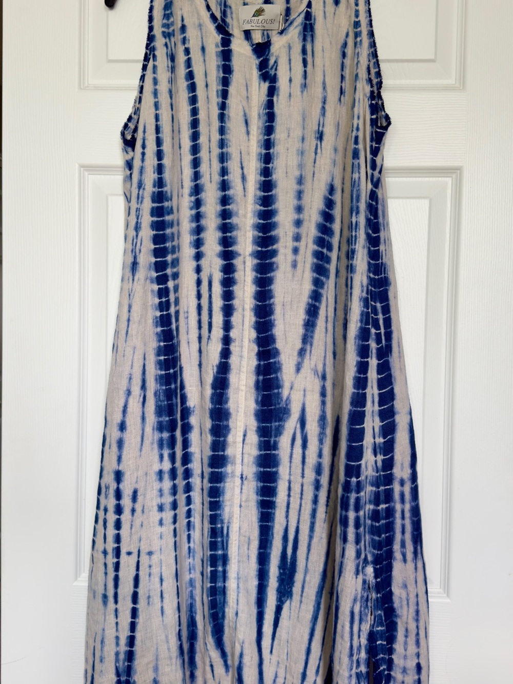 Blue Hand-Dyed Shibori Linen Maxi Dress - Sleeveless